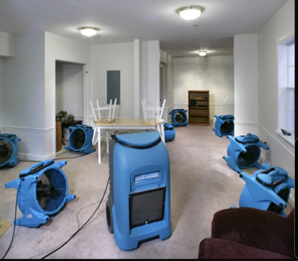 Air movers and dehumidifier setup for Water Extraction & Removal in East Caln